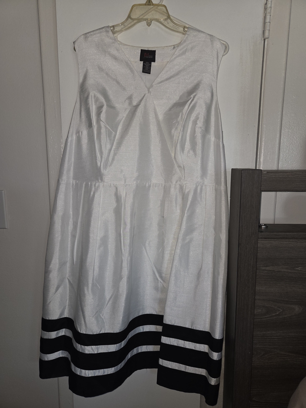 Unbranded White Midi Dress with Black Hem Stripes